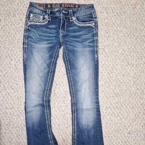 Rock Revival Women's Bootcut Jeans in Distressed Blue Denim